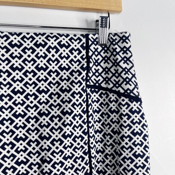 J McLaughlin 6 Navy Blue White Mixed Geometric Print Mini Pencil Skirt Side Zip - Picture 3 of 9